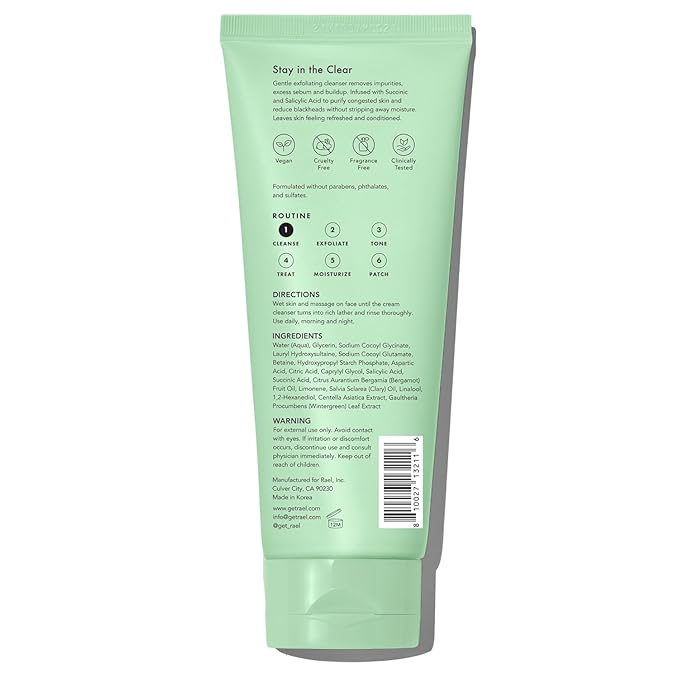 Rael Miracle Clear Facial Cleanser – Makeup Remover, Face Wash for Women, Korean Skin Care (Exfoliating Cleanser, 5.1 fl. oz)