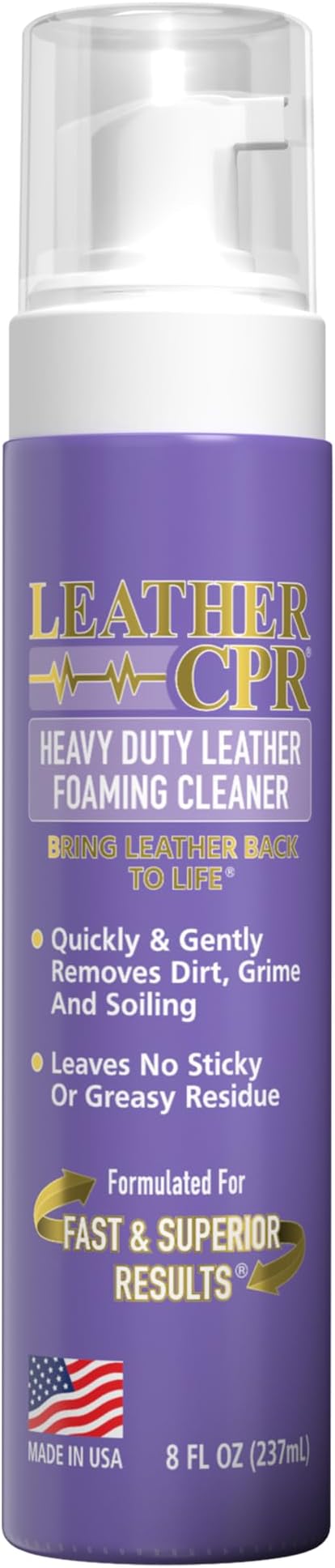 Leather CPR Heavy Duty Leather Foaming Cleaner - 8 oz - Car Interior Cleaner For Heavy Dirt & Grime, Heavily Soiled Furniture Leather Cleaner For Couch, Car Seat,Purses, Shoes, Boots, & More