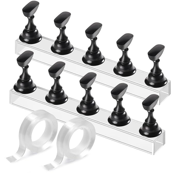 Etercycle Nail Stand Acrylic Nail Art Display Stand Practice Nail Holder for Painting Nails Magnetic Practice Stands with Double-sided Tape For DIY Salon Supplies (Black)