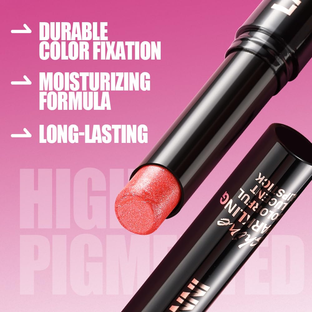 Jolilab 4Pcs Sparkling Lipstick Lip Gloss Long Lasting Waterproof Moisturizer Lip Balm Glitter Shimmer Metallic Lipstick, Diamond Shiny Bold Glow Goth Lipstick for Women Girls,Non-sticky(03+04+09+10