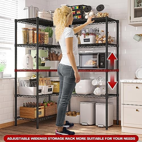 REIBII 5 Tier Wire Shelving Storage Shelves Loads 1430LBS, 58" W Metal Shelving Unit for Storage Adjustable Heavy Duty Garage Shelving Pantry Shelves Kitchen Shelving, Black, 2 Pack - Image 5