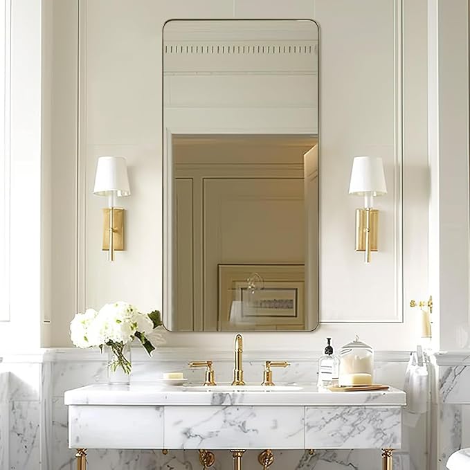 ANDY STAR Gold Bathroom Mirrors for Over Sink, 30x55 InchBrushed Gold Wall Mirror, Rectangular Metal Framed Vanity Mirror -Modern Clean Design with Superior Stainless Steel Frame