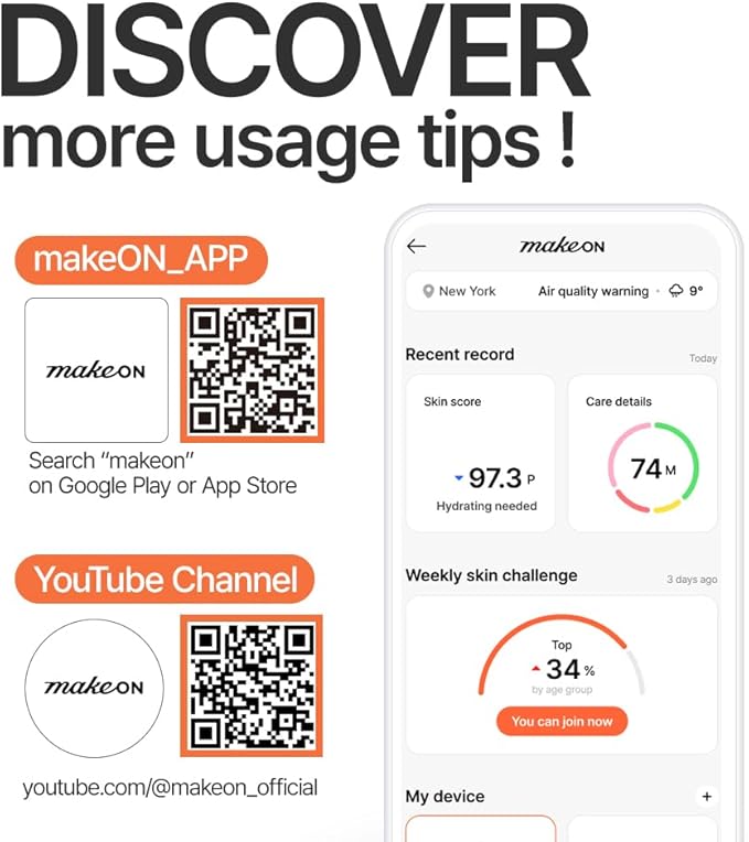 MakeOn Skin Light Therapy III - 5 in 1 Massager, Real Glow Skin Booster, Red Light LED for Face, Beauty Massager for Pore Tightening, Radiant, Firming, Korean Skin Care