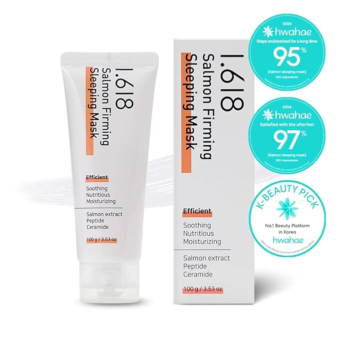 1.618 Salmon Firming Sleeping Mask 3.53oz - Korean Overnight Moisturizer Face Cream with Peptide, Vit-P, Beta Glucan, Centella Asiatica, Ceramide NP, Niacinamide, Adenosine, Trehalose
