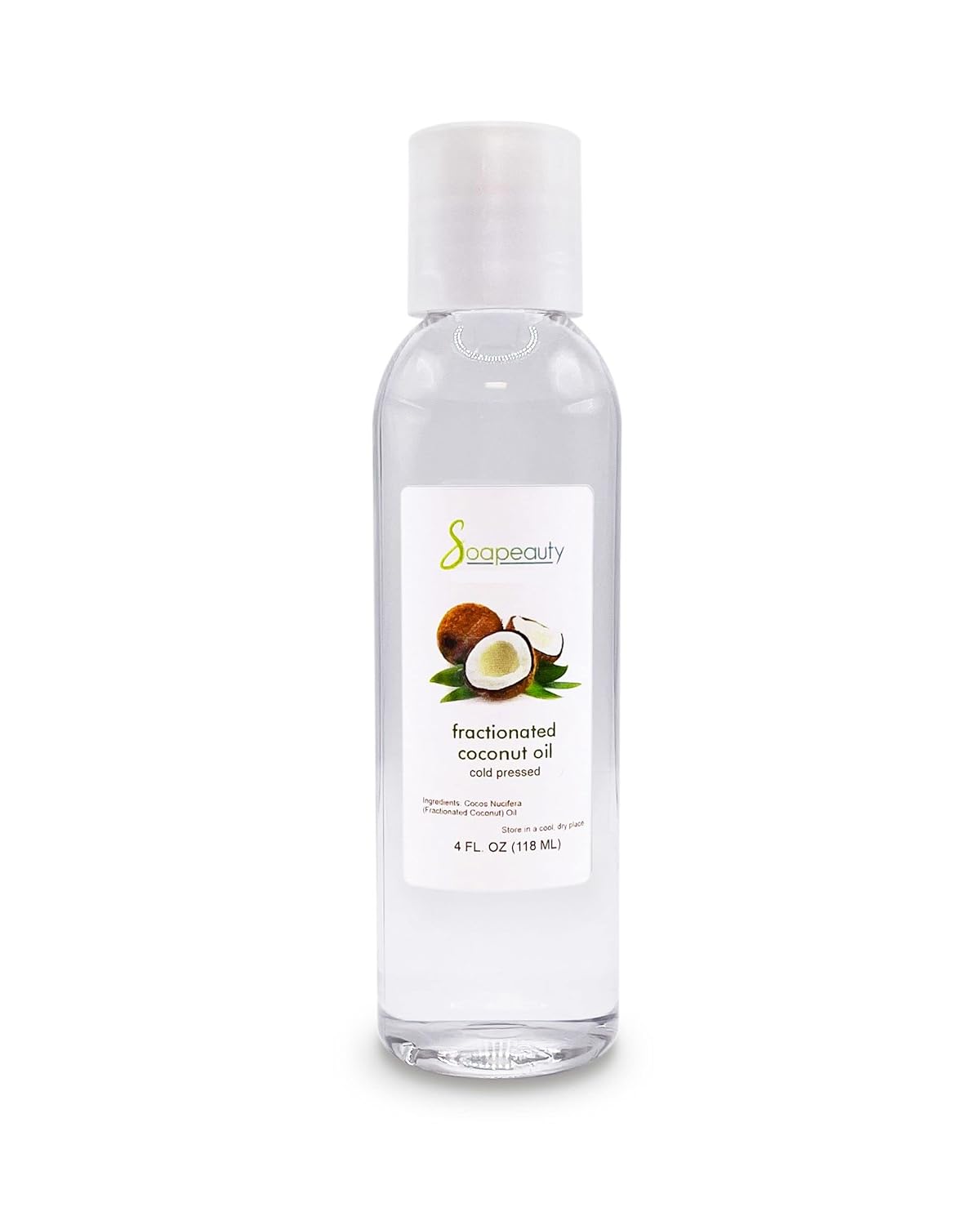 Soapeauty FRACTIONATED COCONUT OIL Cold Pressed Refined | 100% Natural Available in Bulk | Carrier for Essential Oils, Face, Skin, Hair Moisturizer, Soap Making | 4 fl oz