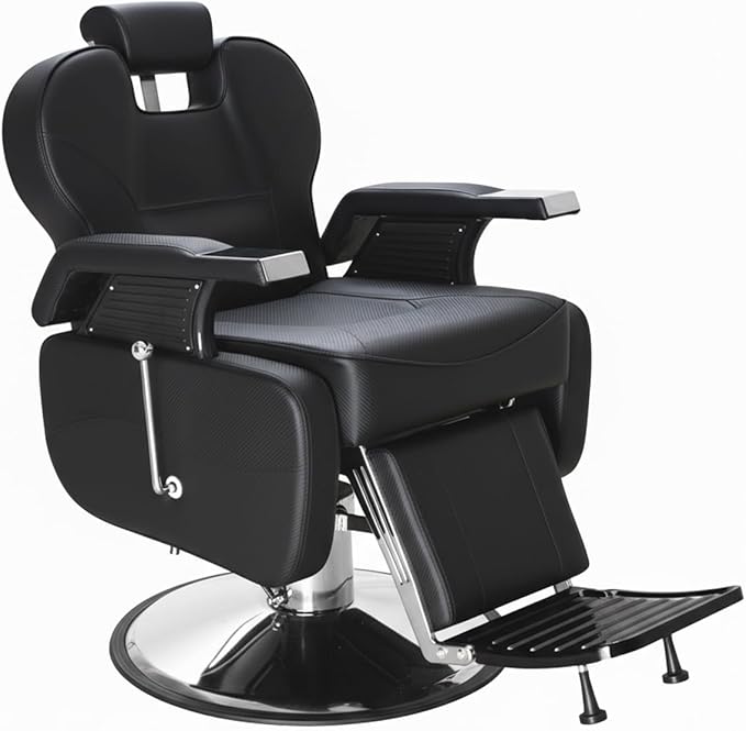 Barber Chair for Hair Stylist, 440 Lbs Heavy Duty Reclining Salon Chair with High-Density Foam Cushioning, Hydraulic Styling Chair for Spa Beauty Salon Home Studio (Black & Silver)