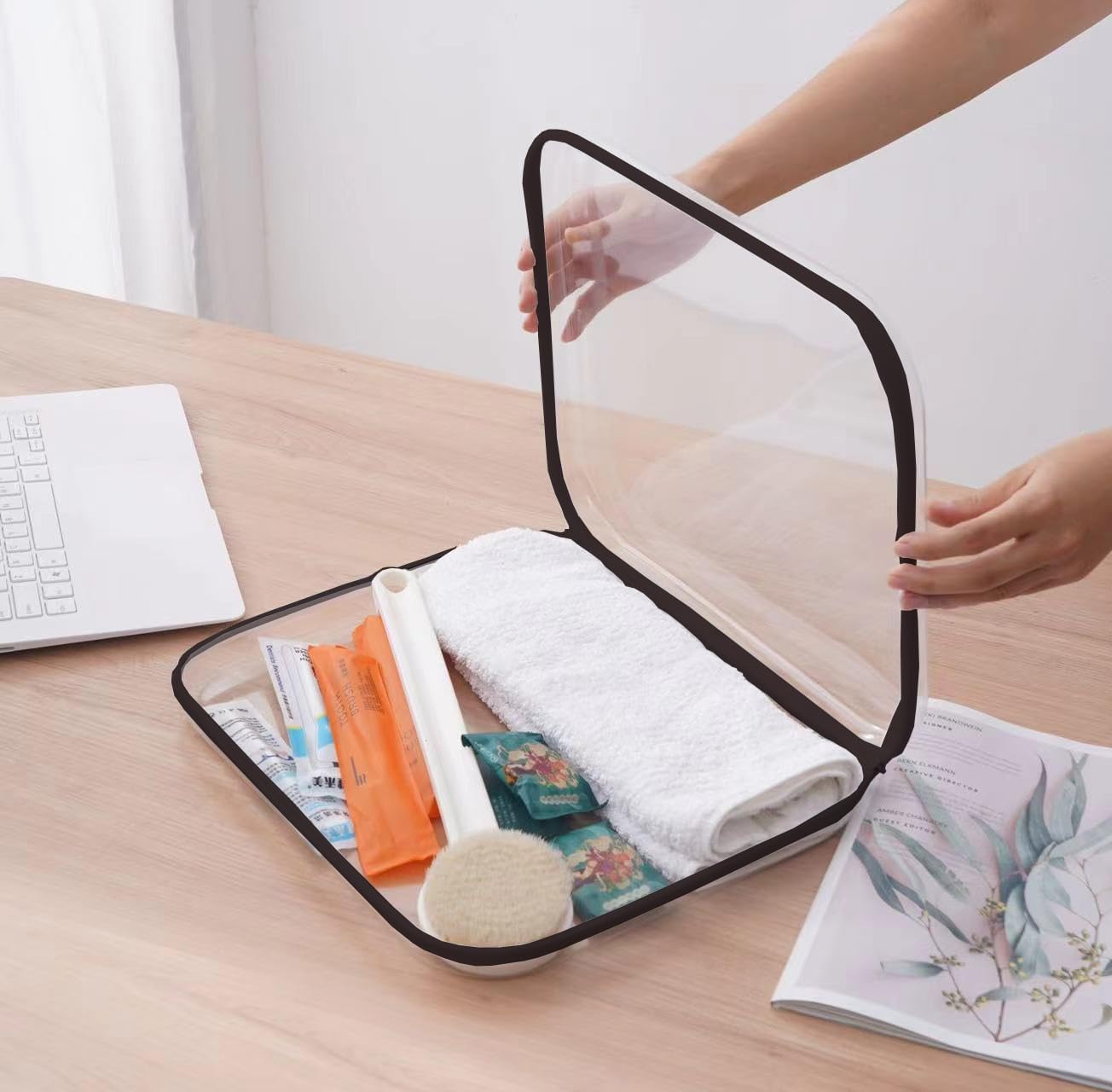 【6-Pack】 Clear Hard Shell Zipper Case Set | Durable Travel Pouches for Toiletries, Makeup Storage Organizer, Toy Storage Box | Transparent Cosmetic Bags with Zipper for Organization (Black)