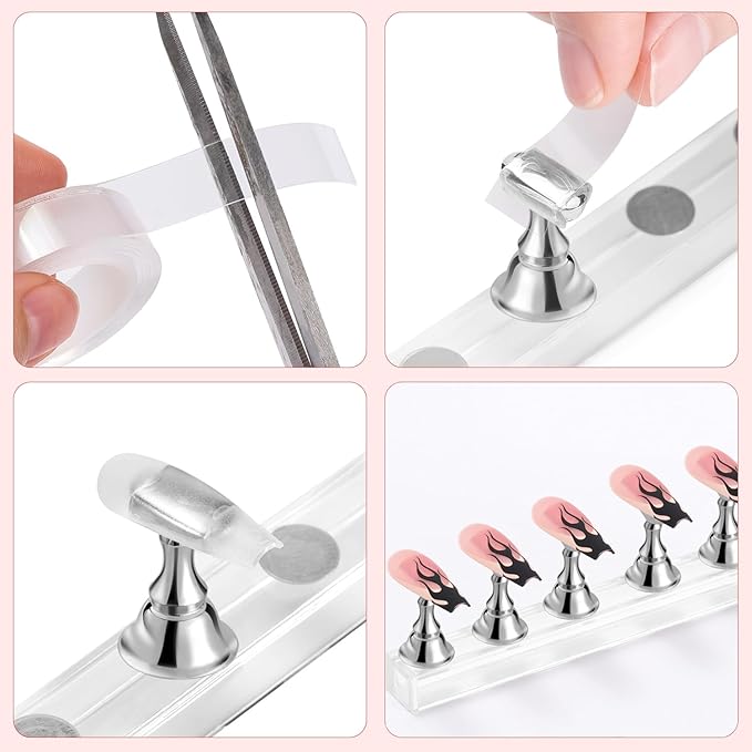 Etercycle Nail Stand Acrylic Nail Art Display Stand Practice Nail Holder for Painting Nails Magnetic Practice Stands with Double-sided Tape For DIY Salon Supplies (Silver)