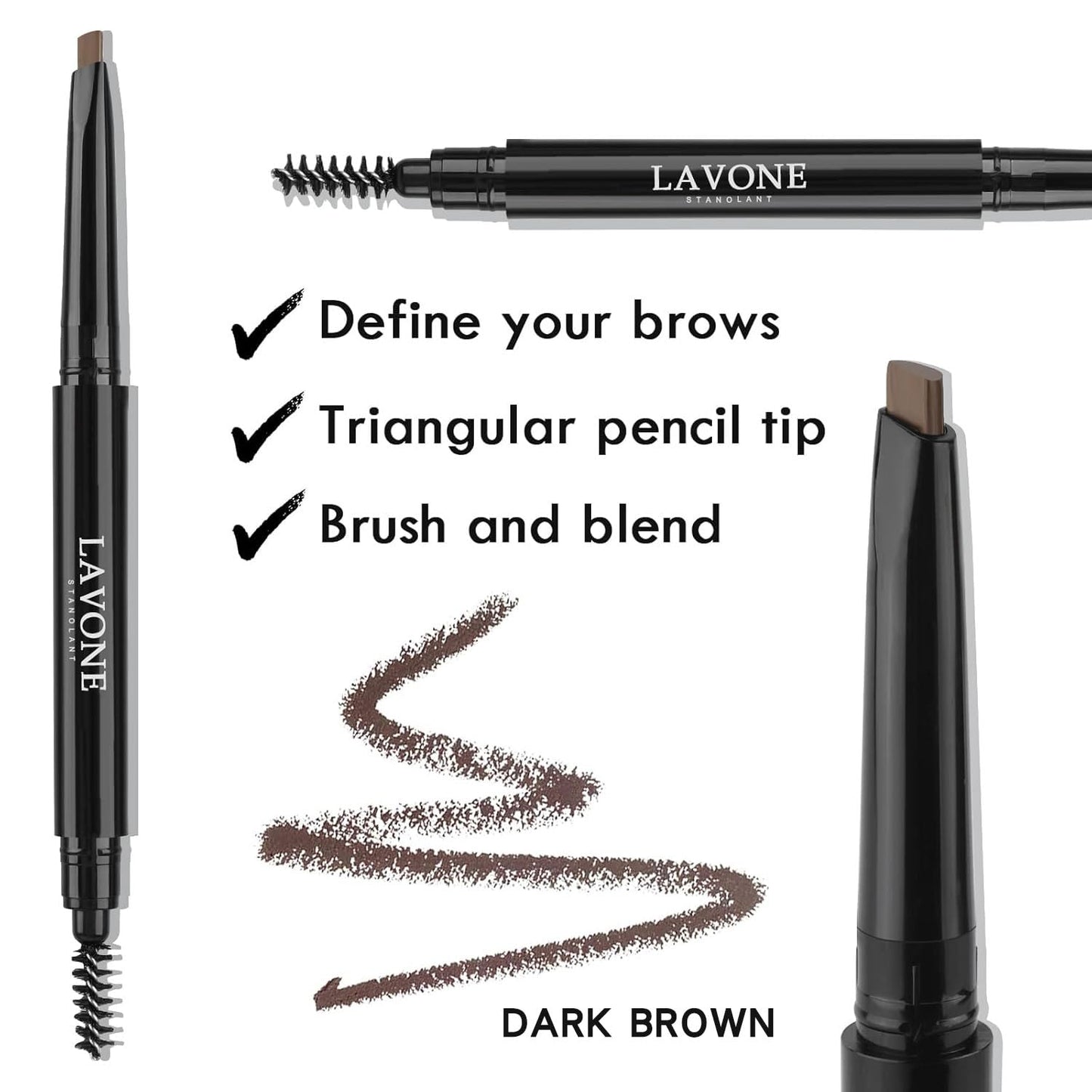 LAVONE Eyebrow Stamp Pencil Kit for Eyebrows Makeup, with Waterproof Eyebrow Pencil, Eyeliner, Eyebrow Pomade, and Dual-ended Eyebrow Brush - Dark Brown