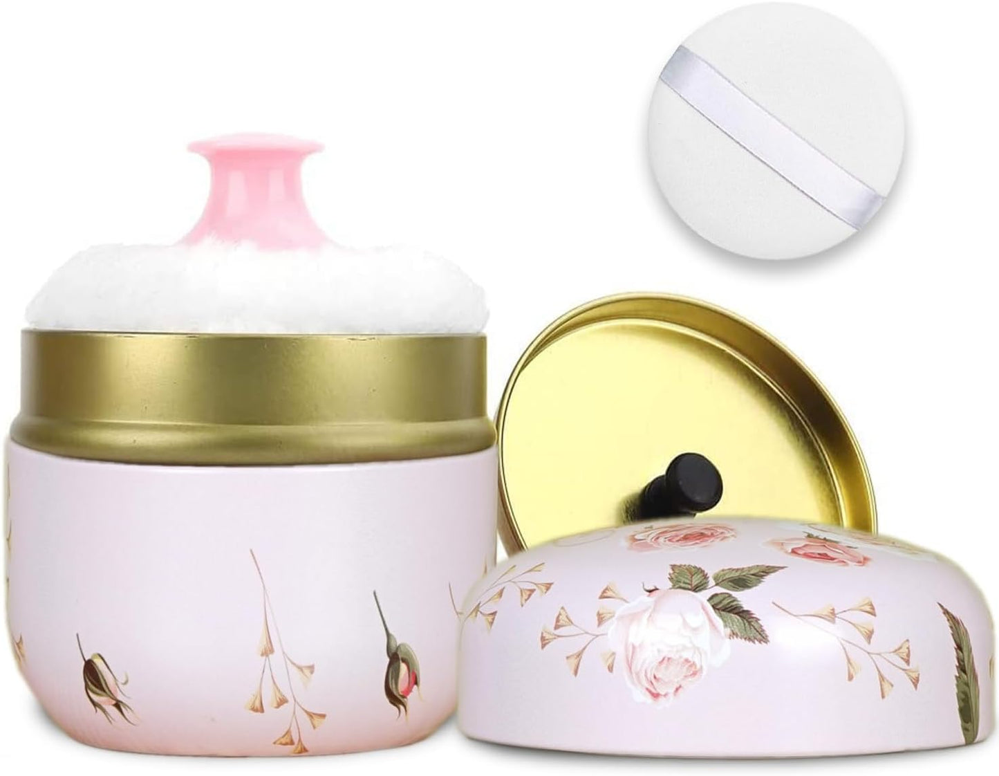 SHIMIDO Body Powder Puff and Container, 3.15" Portable Empty Body Powder Container for Baby Women's Loose Dusting Powder, Powder Case Box with Lids for Bath, Travel and Home Use (Old time)
