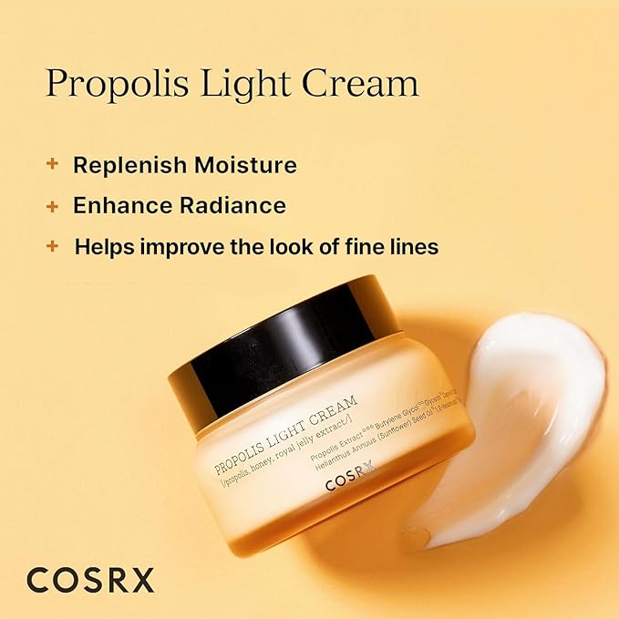 COSRX Full Fit Propolis Light Cream, 2.19 Fl.oz / 65ml, Propolis 64.5%, Hydrating Daily Day and Night Moisturiser, Korean Skin Care, Not Tested on Animals