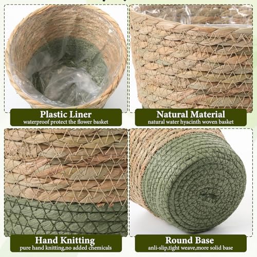 AceOrbit 24 Pcs Wicker Plant Basket Bulk with Liners Woven Planter Baskets Bulk for Indoor Outdoor Seagrass Plants Woven Wicker Baskets for Flower Pots Cover and Room Decor (Small,Farmhouse) - Image 5