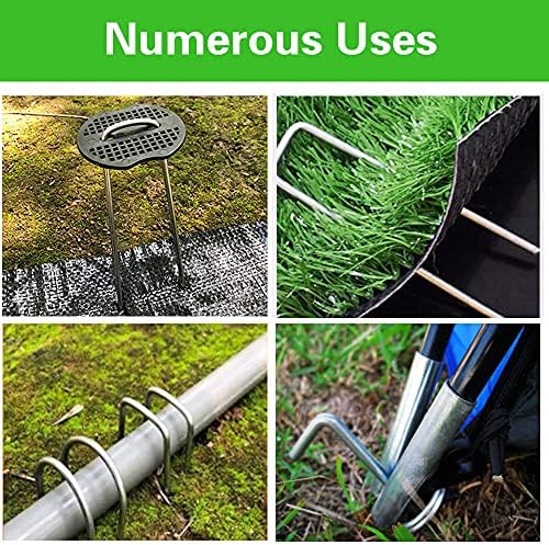 100Pcs Garden Stakes Staples + 100Pcs Gasket, Bakulyor 6 Inch Lawn Landscape Staples 11 Gauge U Shaped Galvanized Landscape Pins, Heavy Duty Yard Ground Pin for Weed Barrier Sod Fabric Decorations - Image 4