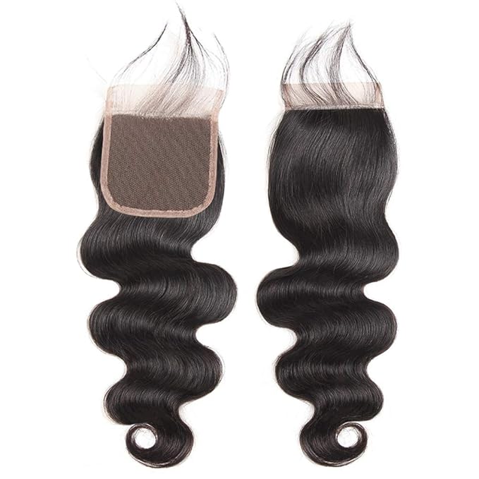 Bundles with Closure Brazilian Body Wave 3 Bundles with Closure Virgin 100% Unprocessed Human Hair Extensions 4x4 Free Part Lace Closure Natural Color (16 18 20+14)