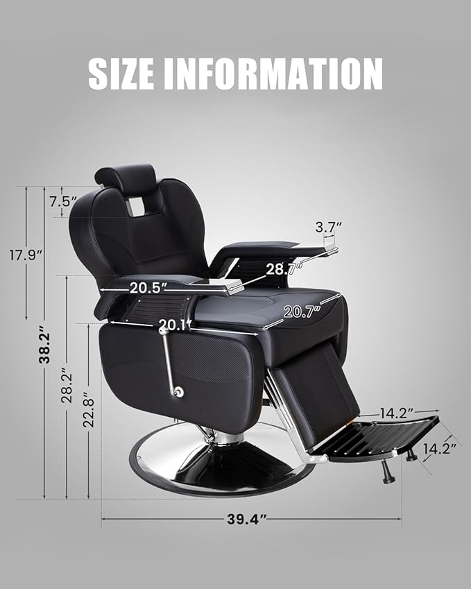 Barber Chair for Hair Stylist, 440 Lbs Heavy Duty Reclining Salon Chair with High-Density Foam Cushioning, Hydraulic Styling Chair for Spa Beauty Salon Home Studio (Black & Silver)
