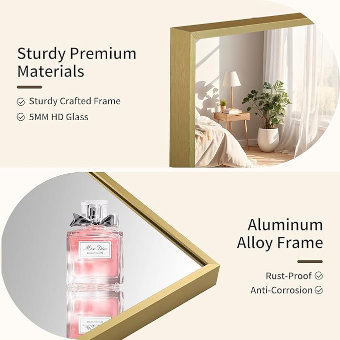 Brushed Gold Mirror, 22x30 Inch Aluminum Framed Square Corner Wall Mirror for Over Sink, Vanity, Horizontal/Vertical