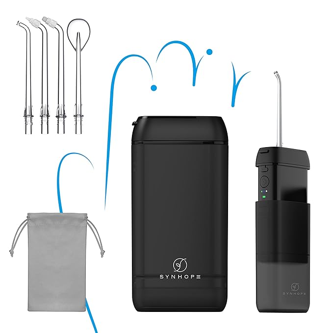 Water Flosser [ Mini Cordless Portable ] Oral Irrigator Water Teeth Cleaner Pick, Telescopic Water Tank, 3 Modes & IPX7 Waterproof, Home & Travel Water Floss for Teeth, Braces Bridges Care (Black)