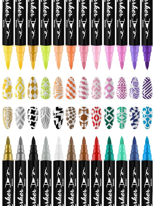 24 Colors Double-Ended Nail Art Marker Pens Set, EBANKU Nail Polish Pen for Nail Art, Fine Tip Nail Pen for Painting Nail, Nail Point Dotting Liner Drawing Pen for DIY Salon Home Beauty Adorn Manicure