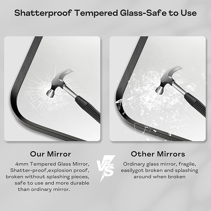 Wall Mount Mirror for Bathroom, Brushed Black Metal Framed Rounded Corner Rectangular Vanity Mirror, Tempered Glass, Anti-Rust, Hangs Horizontally or Vertically (22" x 30", Black)