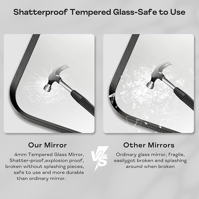 Wall Mount Mirror for Bathroom, Brushed Black Metal Framed Large Rounded Corner Rectangular Vanity Mirror, Tempered Glass, Anti-Rust, Hangs Horizontally or Vertically (30" x 40", Black)