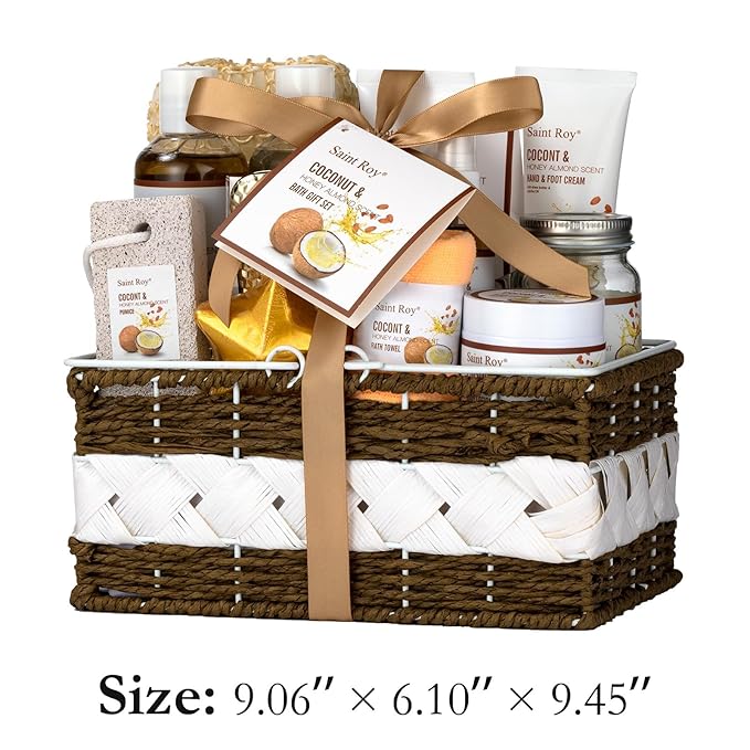 Valentines Day Gifts for Women & Men Spa Gift Basket Luxury Bath and Body Basket Set 17-Piece Coconut Honey Almond Large Luxury Home Spa Kit, Relaxing Self Care Pamper Gifts Birthday Bridal Shower