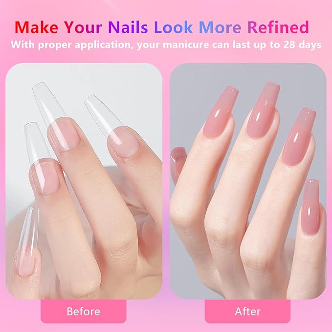 BETE Medium Square Nail Tips, 224Pcs 16 Sizes, Clear Acrylic Full Cover False Nails, Pre-Shaped, Strong & Thicker, Long Lasting Press on Nails for DIY at Home & Salon