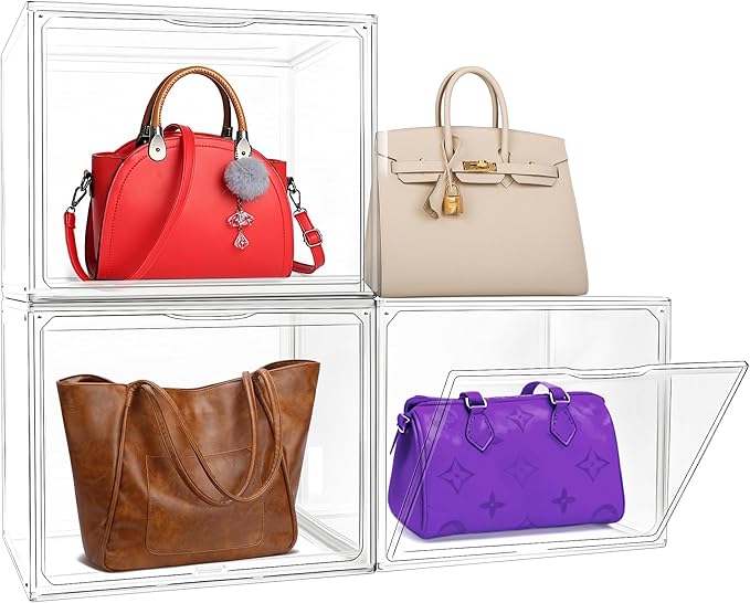 1 Pack Acrylic Boot Shoe Box Size 15, X-Large Purse Handbag Organizer for Closet Storage Bins with Magnetic Lid Clear Acrylic Box for Sneaker, Hat, Book, Cosmetic, Figures Display Case