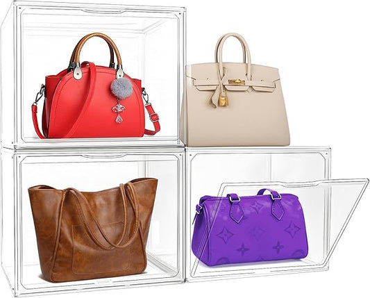 1 Pack Acrylic Boot Shoe Box Size 15, X-Large Purse Handbag Organizer for Closet Storage Bins with Magnetic Lid Clear Acrylic Box for Sneaker, Hat, Book, Cosmetic, Figures Display Case