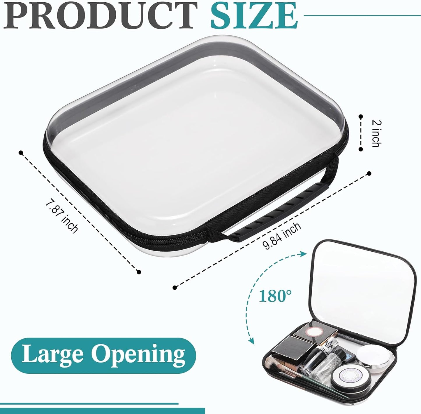 Sanwuta 4 Pcs Clear Hard Zipper Case with Handle Office Storage Cases Hard Plastic Pouches Transparent Bins for Crafts, Pencils, Snacks, Cosmetics, Puzzles(9.8 x 7.9 x 2 Inches,Black)