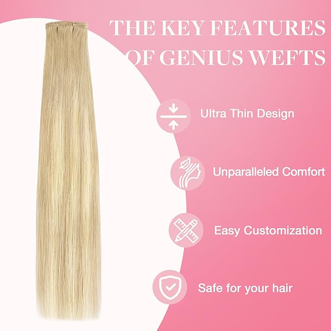 GOO GOO Genius Weft Hair Extensions Human Hair, Sew In Hair Extensions Rooted Remy Weft, 18A/60 Blonde Balayage 24inch 60g, Hand Tied Weft Hair Extensions
