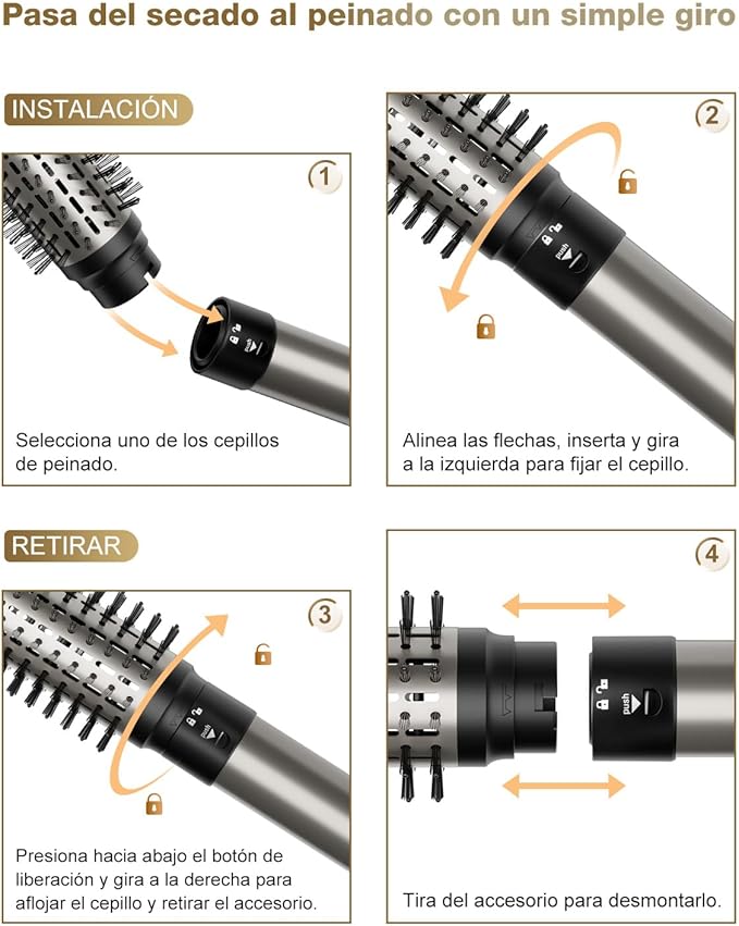 7MAGIC Hair Dryer Brush & 6 in 1 Hair Styler, Silver, 110 Volts, 1200 Watts, Ionic Technology, Fast Drying, Multi Styler for Straight, Wavy, Curly, and Coily Hair