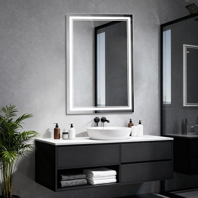 LED Bathroom Mirror 40"x24", 3 Colors Frontlit, Stepless Dimmable, Anti-Fog, Memory, Wall Mounted Vanity Mirror with Lights, Eco Copper-Free, Perfect for Bathroom & Bedroom