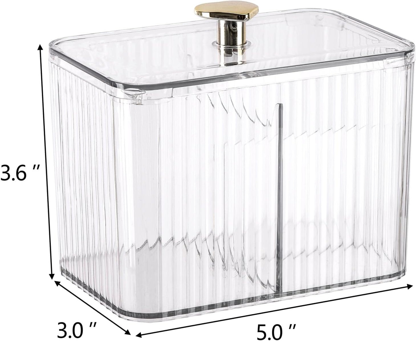 Tbestmax Qtip Holder Dispenser 3-Section Clear Bathroom Organizer Jar 3 Grids Cotton Swab/Pad/Ball Holder Container Cosmetics Storage for Vanity(2 Pack)