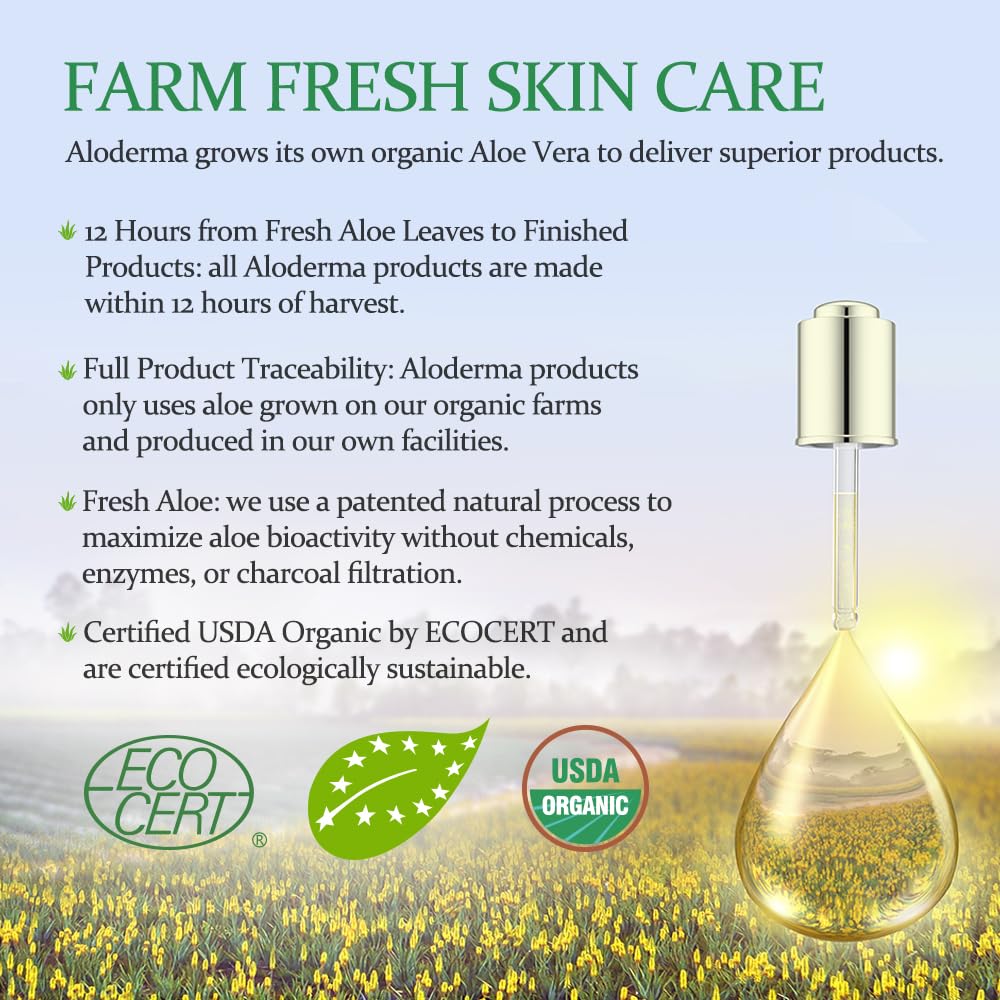 Aloderma Organic Aloe Vera Gel - 1.5oz, Unscented, Hydrating, Soothing, Cooling, Instant Relief for Skin & Sunburn, USDA Organic