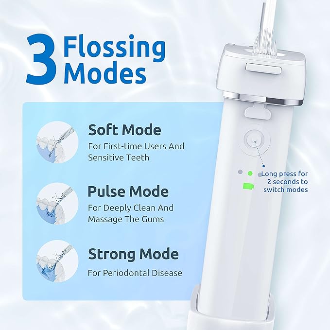 Water Flosser [ Mini Cordless Portable ] Oral Irrigator Water Teeth Cleaner Pick, Telescopic Water Tank, 3 Modes & IPX7 Waterproof, Home & Travel Water Floss for Teeth, Braces Bridges Care (White)