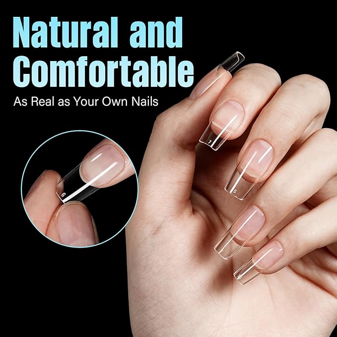 TOMICCA Medium Square Nail Tips, 240Pcs Soft Acrylic Nail Tips Pre-Shaped Half Matte Fake Clear Gelly Tips, Press on Acrylic Nails for Nail Extension DIY Nail Salon 12 Sizes