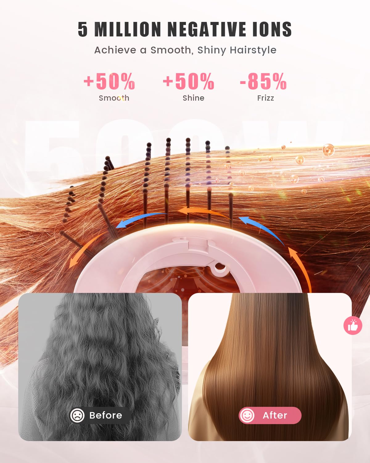 8-in-1 Professional Hot Air Styler&Hair Dryer Brush, Powerful Multi-Styler with Auto-Wrap Curler with Storage Case, Fast Drying Curling Straightening Volumizing Without Heat Damage(Pink)