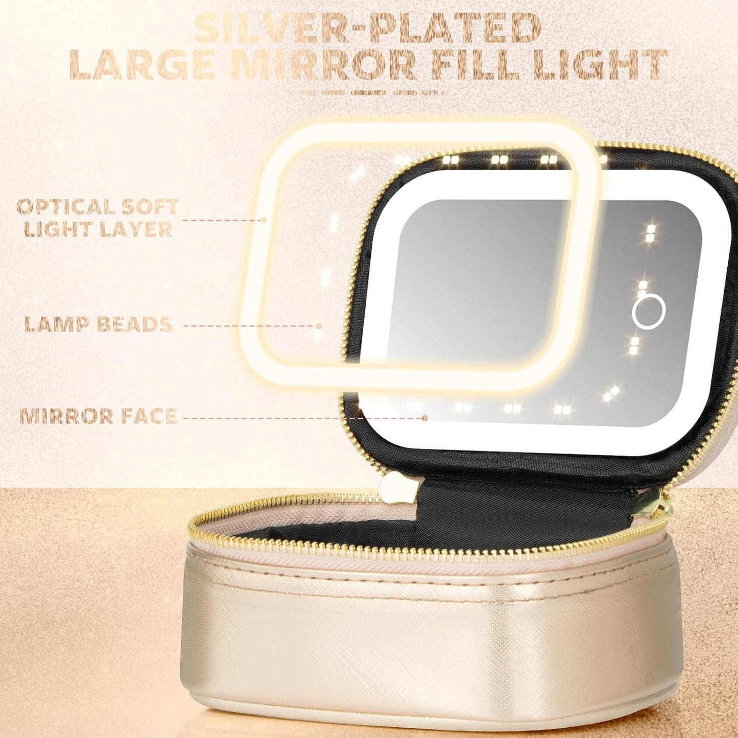 Small Makeup Bag Travel Train Case with Mirror and Light Mini Travel Make up for Women Train Case Cosmetic Organizer 3 Adjustable Brightness Toiletry Bag Portable Artist Storage