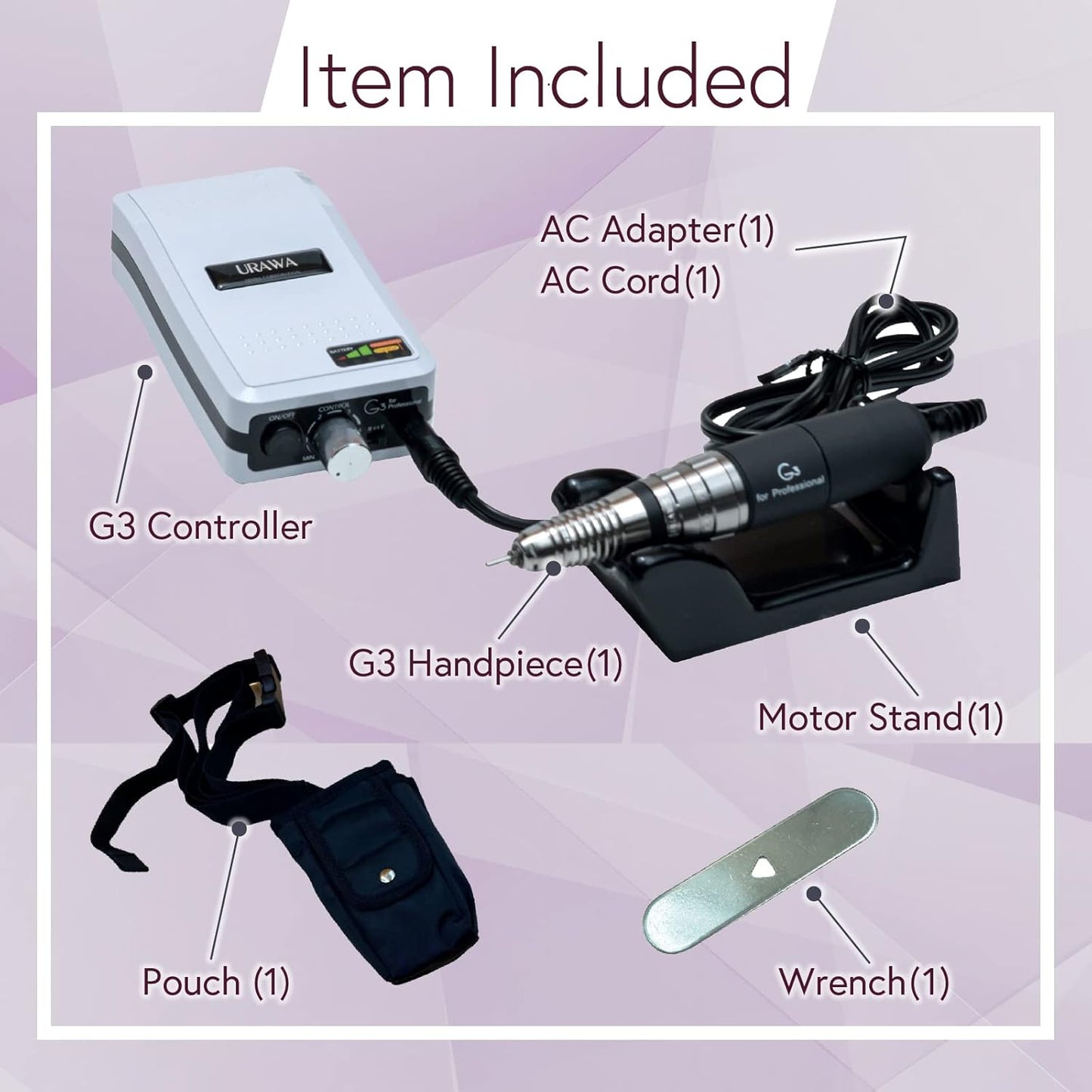 [Upower] G3 Professional Nail Drill Machine, 20000 RPM Electric File for Nails, Rechargeable Portable Nail Machine, Low Noise & Low Vibration (Made in Japan) Produced by URAWA Corp. [Black]