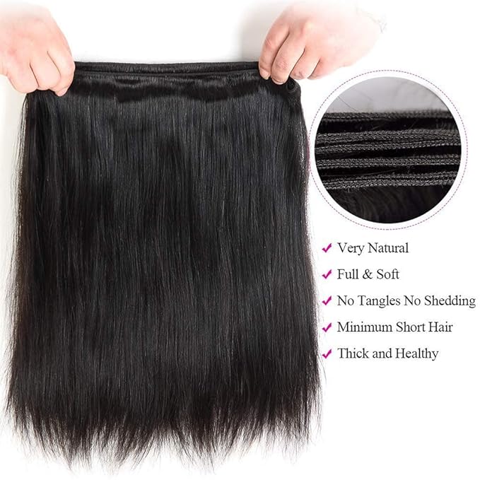 Straight Bundles with Closure Human Hair 10 12 14+10 Brazilian Human Hair Bundles with Closure Straight 100% Unprocessed Virgin Weave Hair Bundles with Lace Closure