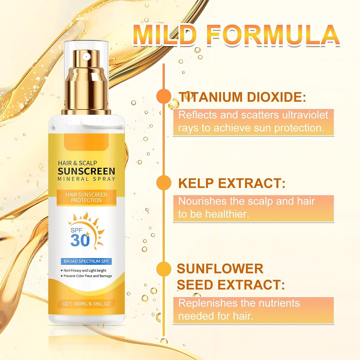 Ultimate Hair & Scalp Sunscreen Spray SPF 30 | Hair and Scalp Sunscreen Spray | Color-Lock UV Shield for Dyed/Highlighted Hair,Travel-Size Scalp Sunblock Prevents Fading & Dryness(1PCS)