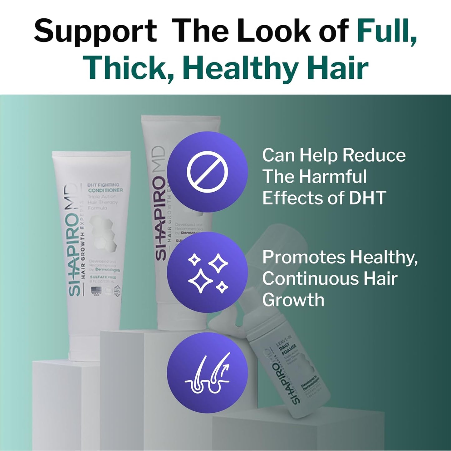Shapiro MD Hair Growth Experts Natural Hair Kit for Thicker, Fuller, Healthier Looking Hair - Including Shampoo, Conditioner and Leave-In Daily Foam (2 Month)