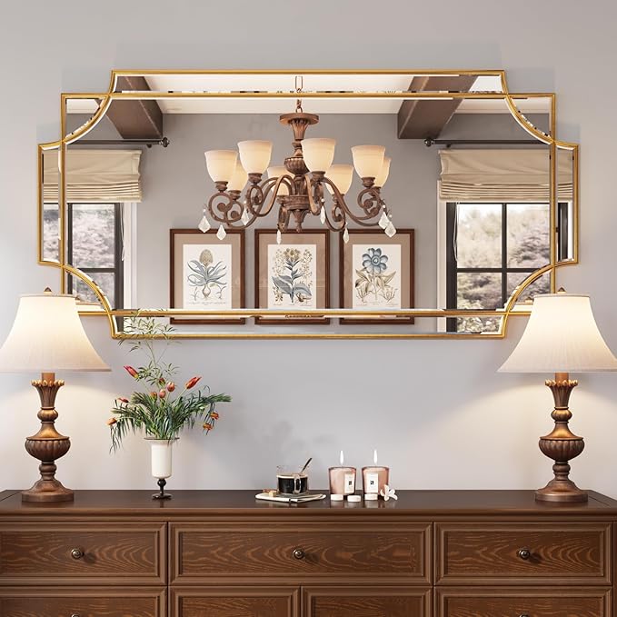 Kelly Miller Gold Traditional Mirror for Wall, Art Decorative Beveled Full Length Mirror for Home Decor, Bathroom, Living Room, Bedroom, Kitchen, Farmhouse, Entryway, 24"x48" Large
