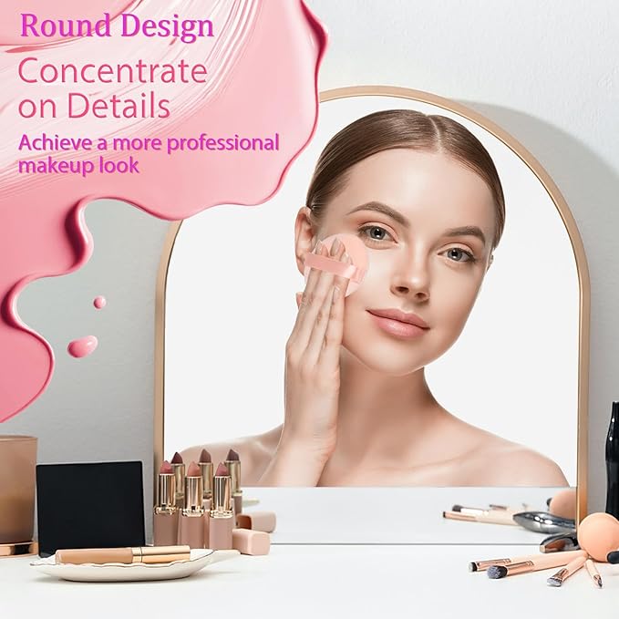 Powder Puff Face Makeup Soft Velour Beauty Blender Sponge for Loose Powder Foundation Setting Powder Puffs Reusable Stocking Stuffers for Women (6Pcs_Beige)