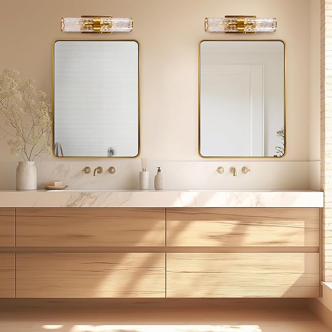 ANDY STAR Gold Bathroom Mirror for Wall, 30x36’’ Brushed Gold Rounded Rectangle Mirror for Vanity in SUS304-Anti-Rust, Wall-Mounted Horizontal/Vertical 1’’ Deep
