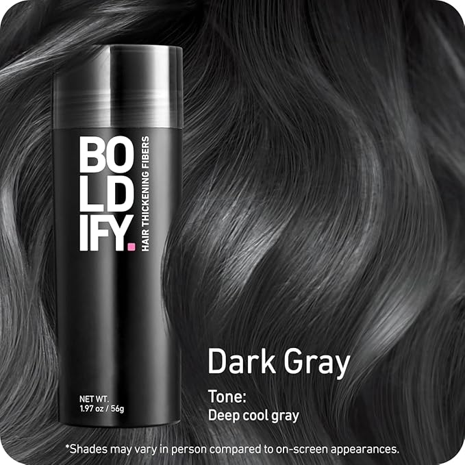BOLDIFY Hair Fibers (56g) - Fill In Thinning and Fine Hair for an Instantly Fuller, Thicker Look - 14 Shades for Women & Men - Dark Gray