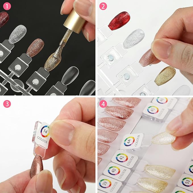 Acrylic Magnetic Nail Color Book Inside Page & 72PCS Magnetic Nail tips & 1-200 Number Stickker Label,Durable, Easy to Color,Perfect for Nail Practice & Professional Use