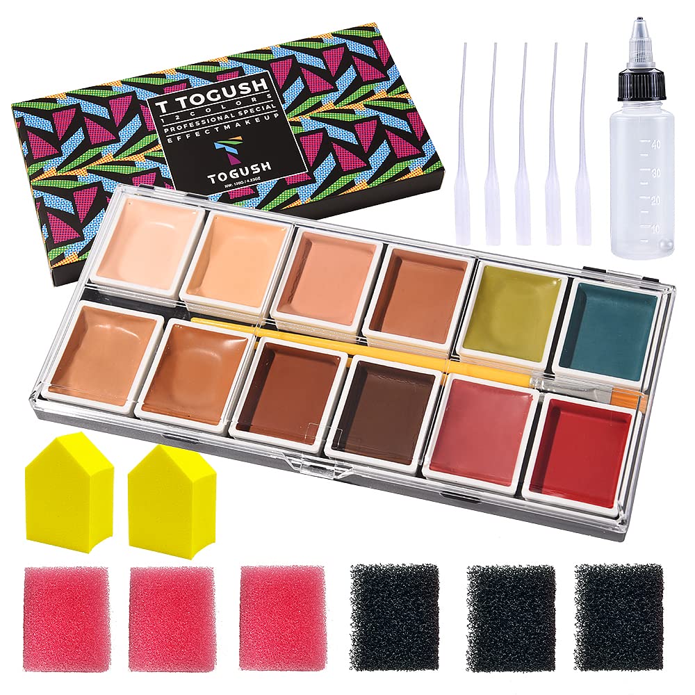 Alcohol Activated Makeup Palette for FX Makeup with Makeup Egg Mimic Wound Sponge Cleaning accessories 12 Colors