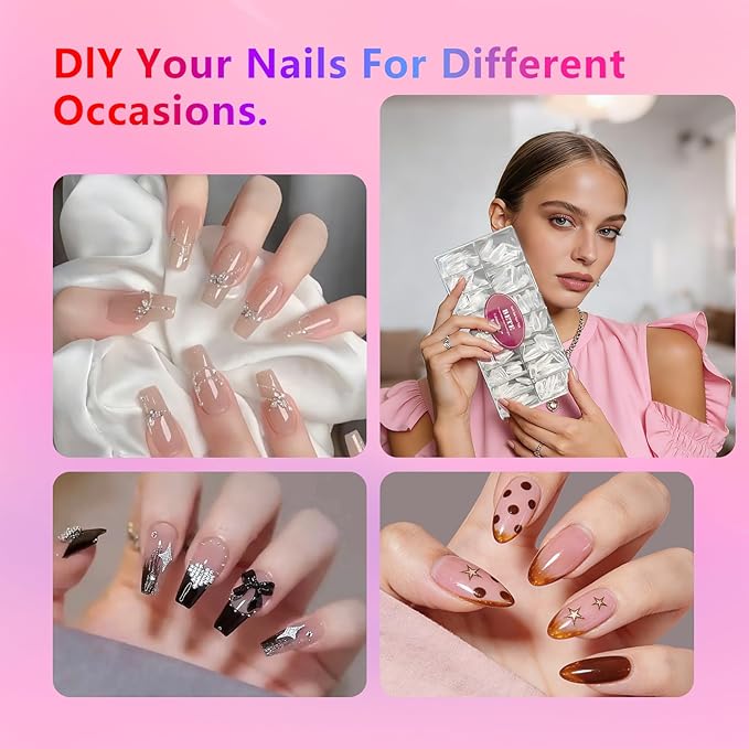 BETE Long Square Nail Tips, 544Pcs 16 Sizes, Clear Acrylic Full Cover False Nails, Pre-Shaped, Strong & Thicker, Long Lasting Press on Nails for DIY at Home & Salon