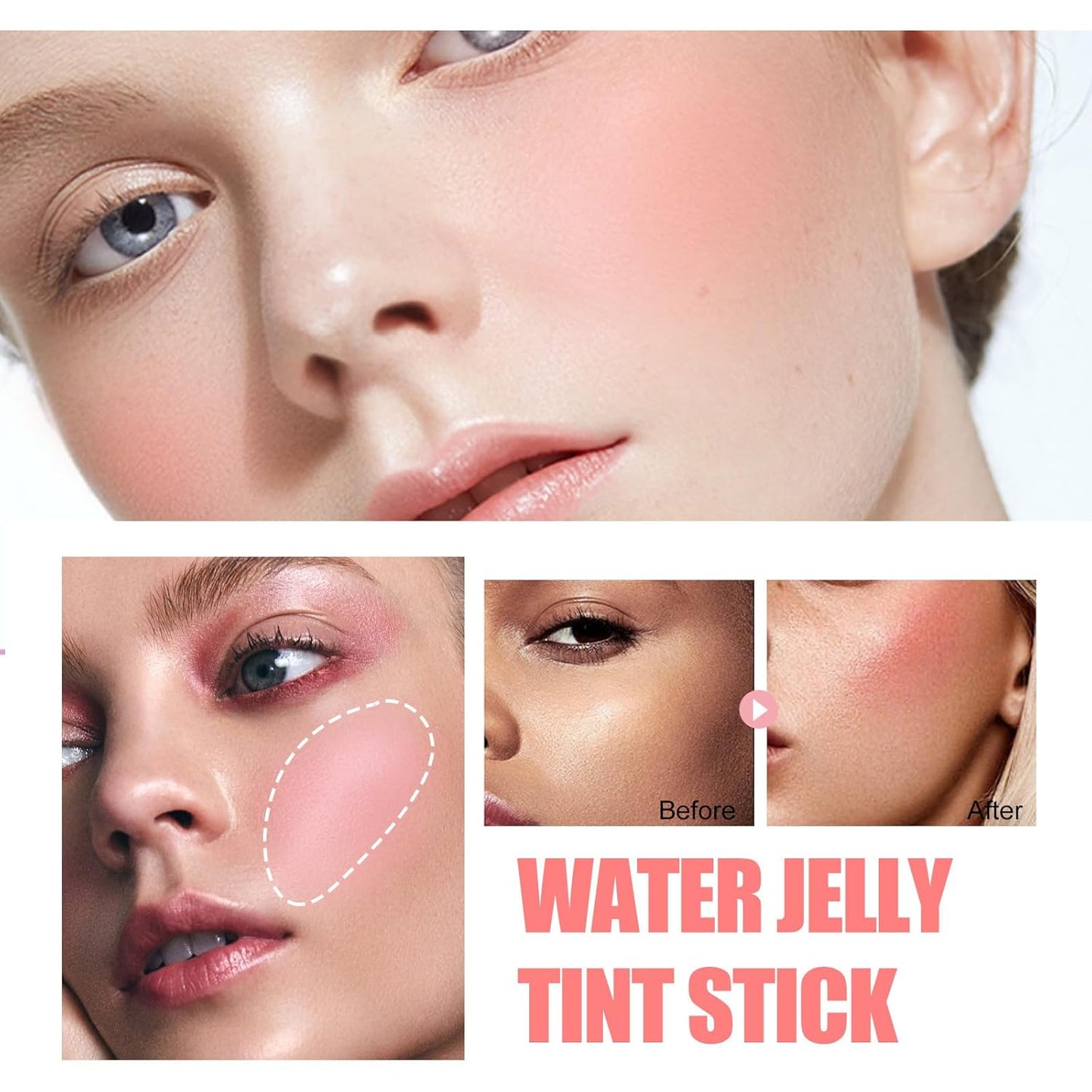 Milk Water Jelly Tint, Sheer Lip & Cheek Stain, Milk Jelly Blush Stick, Buildable Watercolor Finish, 1,000+ Swipes Per Stick. (Red)